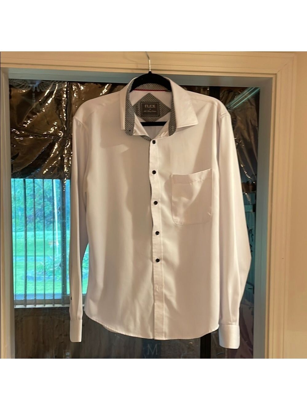 Flex, Men’s Luxery Collection, White Dress Shirt Classic Long-Sleeve, Sz Med